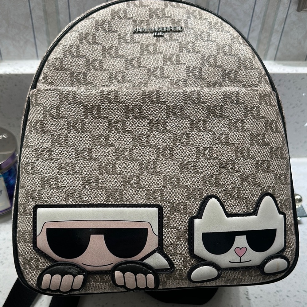 Karl Lagerfeld Monogram Backpack with Cat and Character